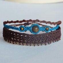 3 in 1 brown and turquoise blue micro-macram bracelet